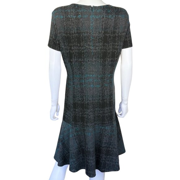 Betsey Johnson Dress Womens 14 Gray Teal Abstract Short Sleeve A-Line Midi - Picture 2 of 8